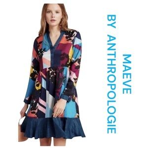 MAEVE BY ANTHROPOLOGIE Gillian Abstract Colorblock Dress, Size S.